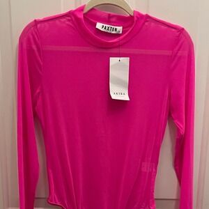 Paxton Akira Hot Pink Sheer Mesh Mock Neck Bodysuit XL‎ NEW Barbie Cyber Punk